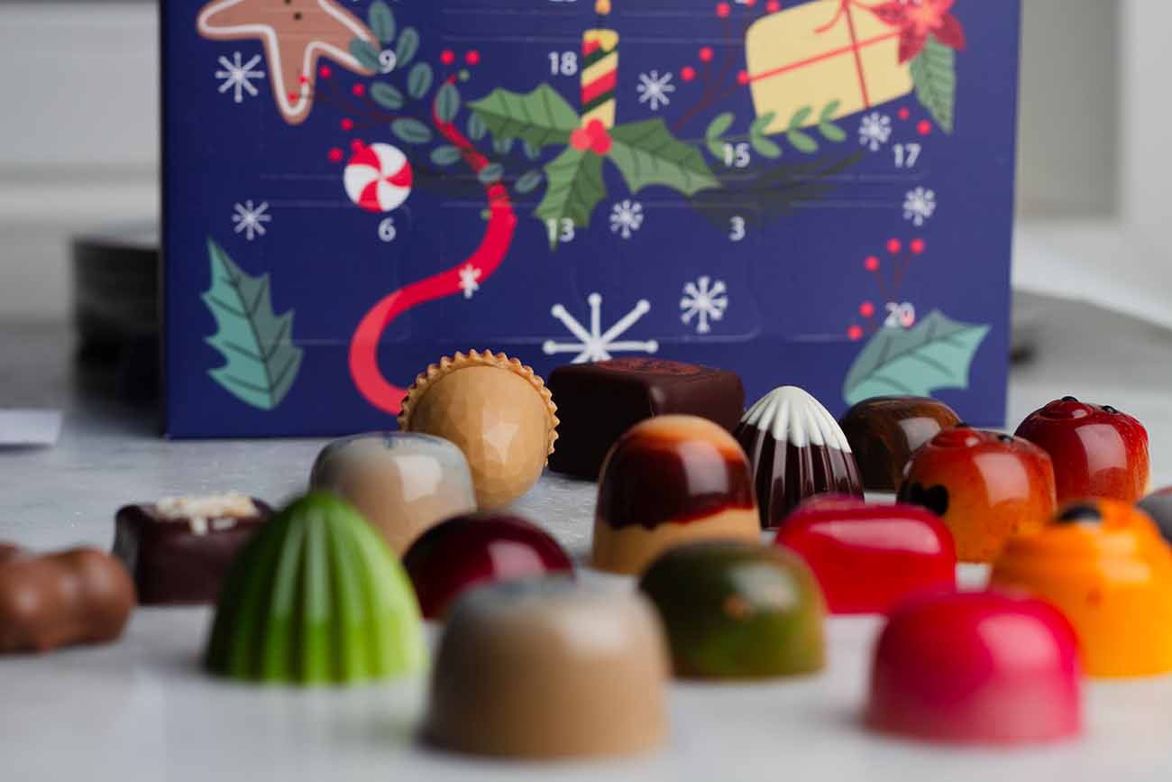Färgglada julpraliner